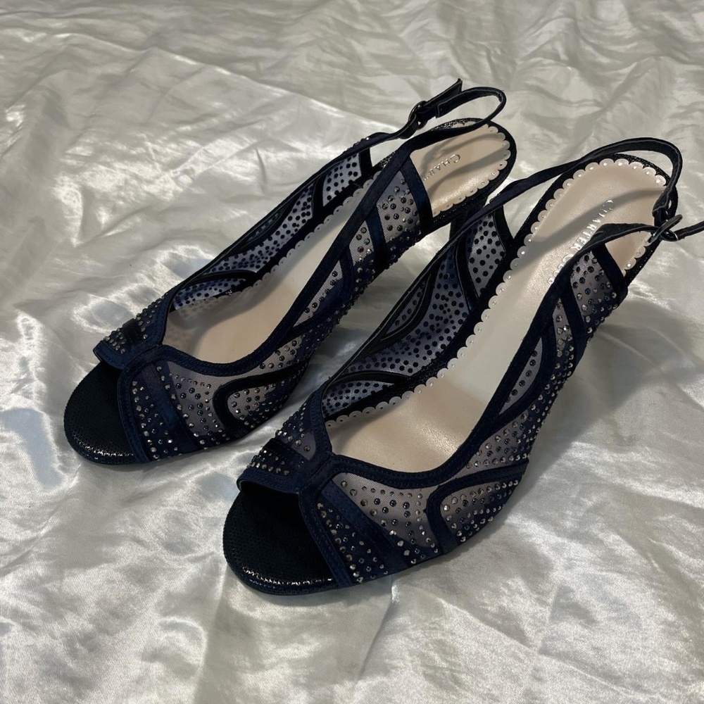 Navy Bedazzled Slinger Heels - Size 11